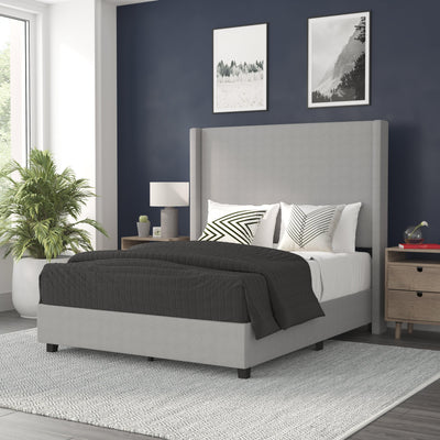 Quinn Upholstered Platform Bed with Channel Stitched Wingback Headboard, Mattress Foundation with Slatted Supports, No Box Spring Needed - View 2