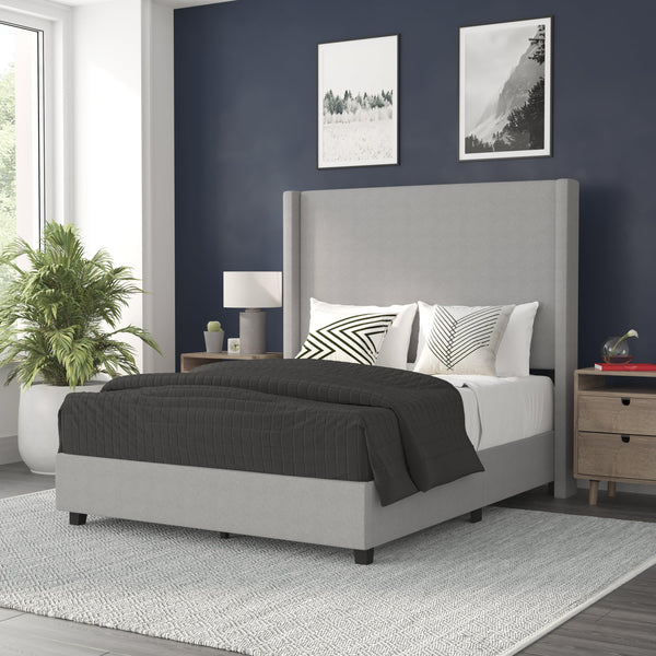 Gray,Full |#| Full Size Upholstered Platform Bed with Channel Stitched Headboard in Gray