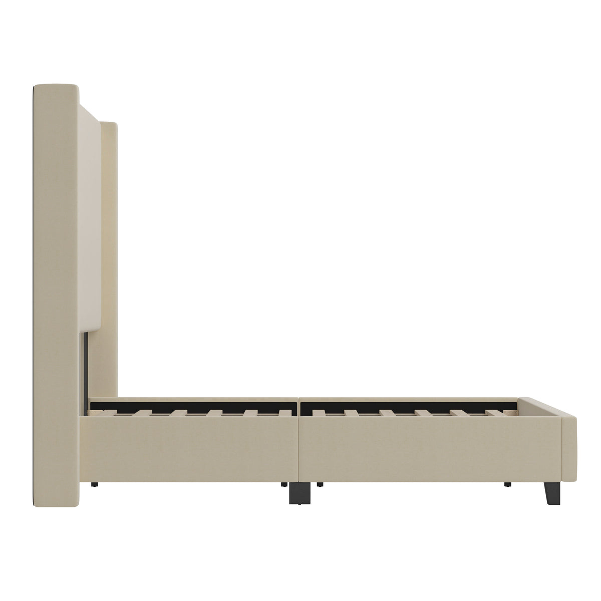 Beige,Full |#| Full Size Upholstered Platform Bed with Channel Stitched Headboard in Beige