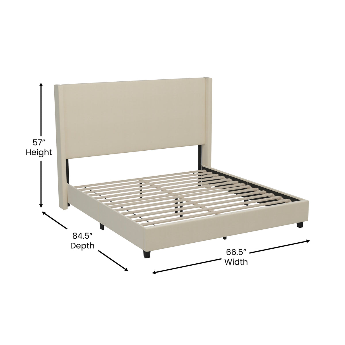 Beige,Queen |#| Queen Size Upholstered Platform Bed with Channel Stitched Headboard in Beige