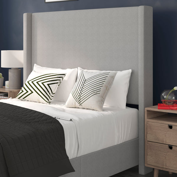 Gray,Full |#| Full Size Upholstered Platform Bed with Channel Stitched Headboard in Gray