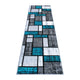 Turquoise,2' x 7' |#| Modern Geometric Color Block Area Rug - Turquoise, Black, & Gray - 2' x 7'