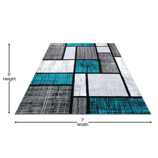 Turquoise,5' x 7' |#| Modern Geometric Color Block Area Rug - Turquoise, Black, & Gray - 5' x 7'