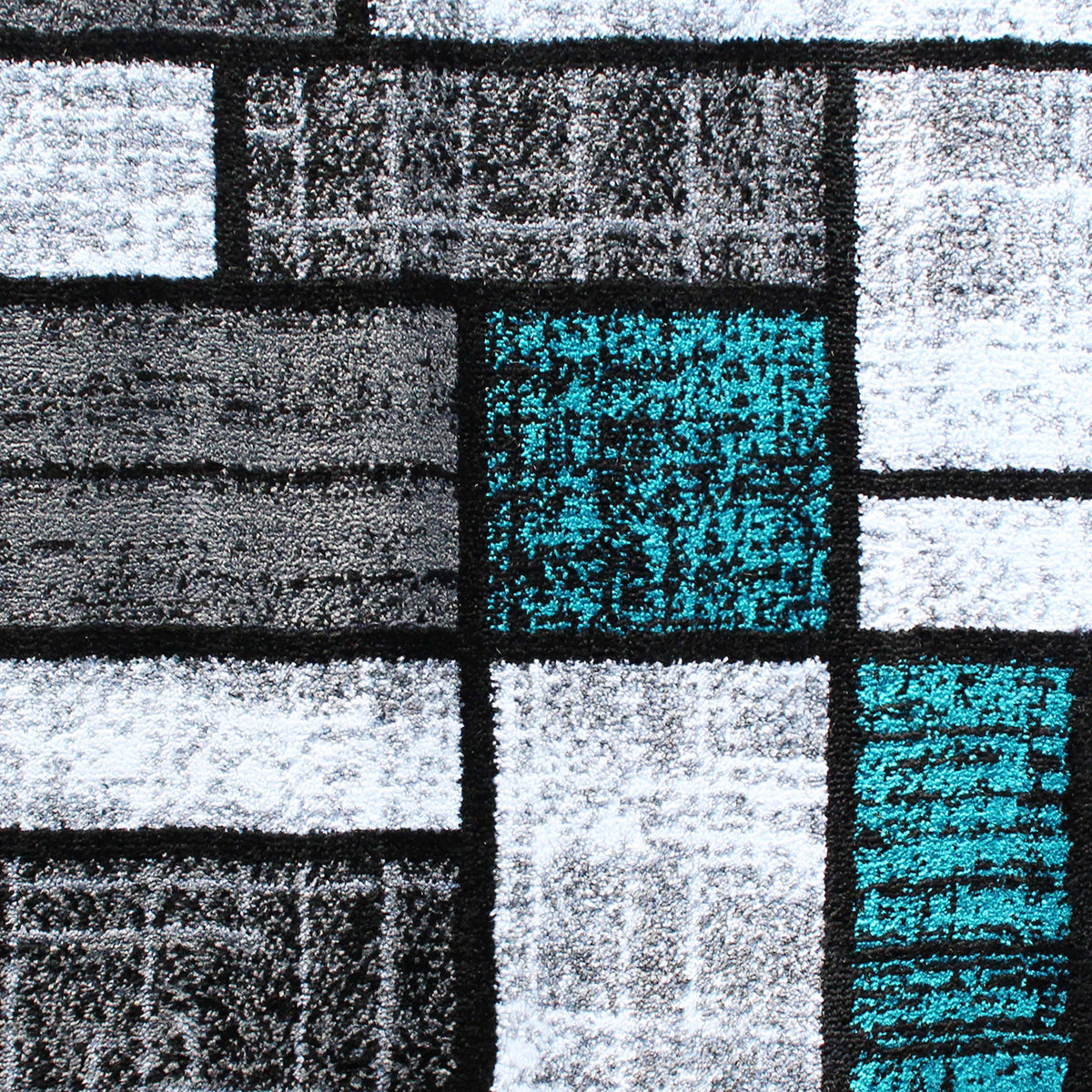 Turquoise,2' x 7' |#| Modern Geometric Color Block Area Rug - Turquoise, Black, & Gray - 2' x 7'