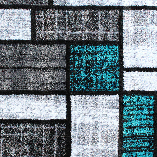 Turquoise,5' x 7' |#| Modern Geometric Color Block Area Rug - Turquoise, Black, & Gray - 5' x 7'