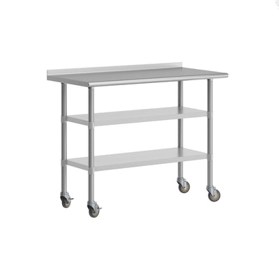 Commercial Stainless Steel Work Table with Backsplash and 2 Undershelves -24x48 - View 1