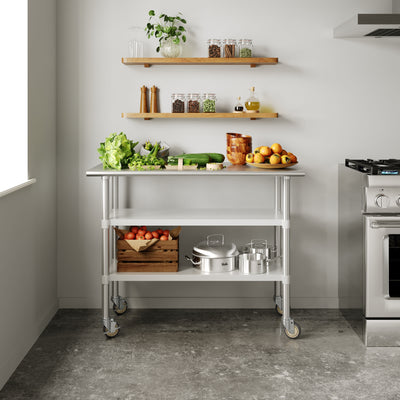 Commercial Stainless Steel Work Table with Backsplash and 2 Undershelves -24x48 - View 2