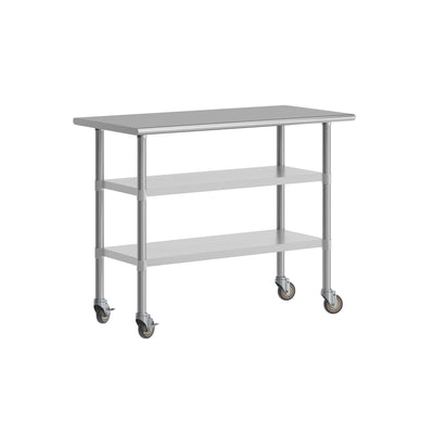 Commercial Stainless Steel Work Table with Dual Undershelves and Casters - 24x48 - View 1