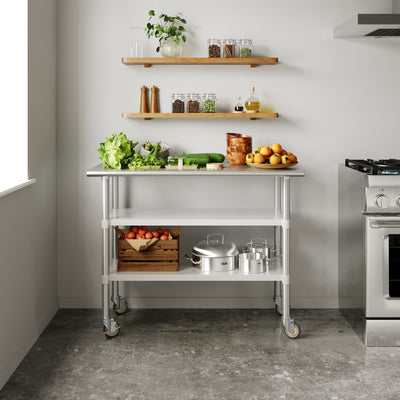 Commercial Stainless Steel Work Table with Dual Undershelves and Casters - 24x48 - View 2