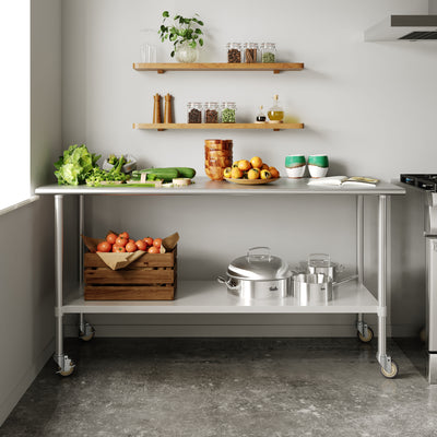Commercial Stainless Steel 18 Gauge Work Table with Undershelf and Casters-24x48 - View 2