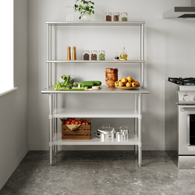 Commercial Stainless Steel Work Table with 2 Overshelves and Undershelves-24x48 - View 2
