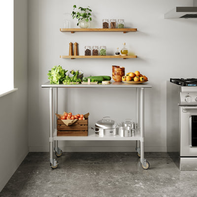 Commercial Stainless Steel Work Table with 1.5" Backsplash and Undershelf -24x48 - View 2