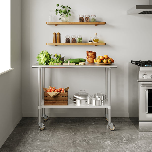 48"W x 24"D |#| Commercial Stainless Steel Work Table with 1.5" Backsplash and Undershelf -24x48