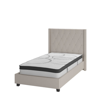 Riverdale Tufted Upholstered Platform Bed with 10 Inch CertiPUR-US Certified Foam and Pocket Spring Mattress