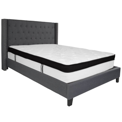 Riverdale Tufted Upholstered Platform Bed with Accent Nail Trimmed Extended Sides with Memory Foam Pocket Spring Mattress - View 1
