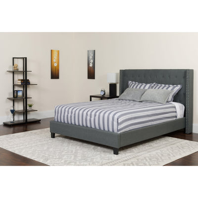 Riverdale Tufted Upholstered Platform Bed with Accent Nail Trimmed Extended Sides with Memory Foam Pocket Spring Mattress