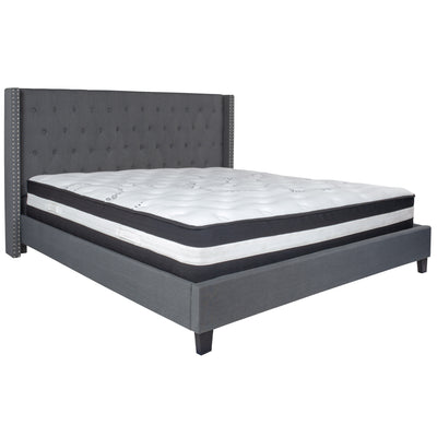 Riverdale Tufted Upholstered Platform Bed with Accent Nail Trimmed Extended Sides with Pocket Spring Mattress - View 1