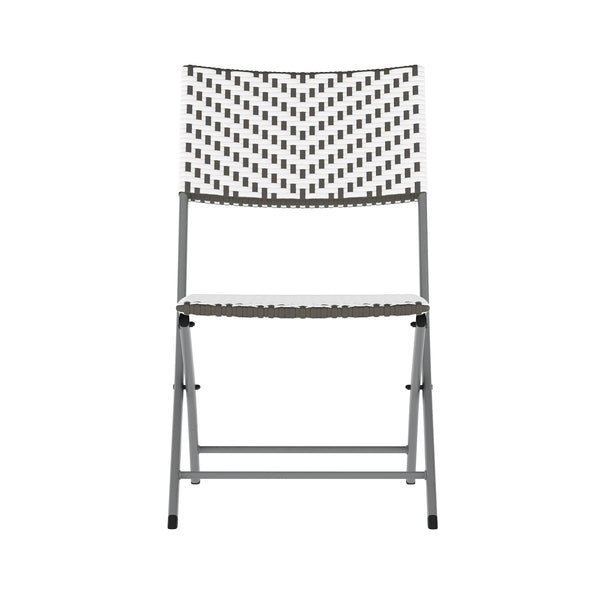 Gray & White |#| 3PC Gray/White and Charcoal Indoor/Outdoor PE Rattan Folding Bistro Set