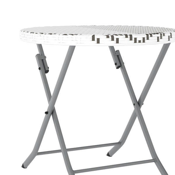 Gray & White |#| 3PC Gray/White and Charcoal Indoor/Outdoor PE Rattan Folding Bistro Set