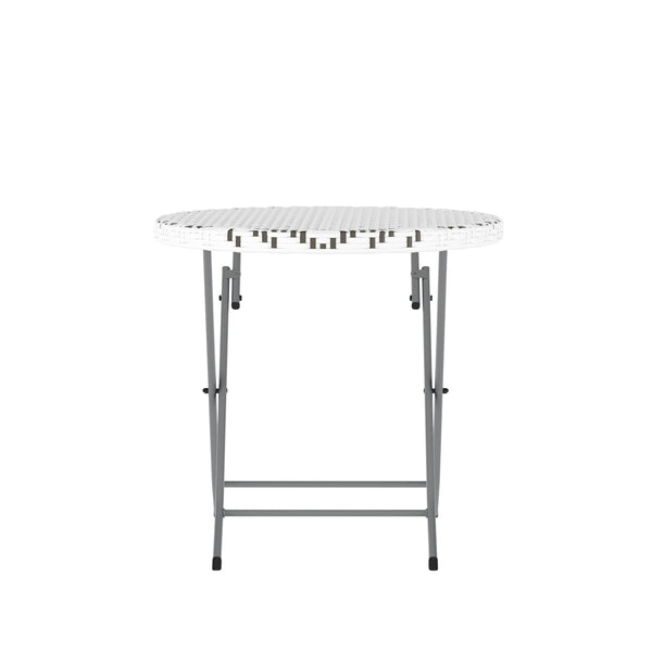 Gray & White |#| 3PC Gray/White and Charcoal Indoor/Outdoor PE Rattan Folding Bistro Set