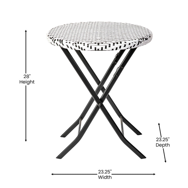 Black & White |#| 3PC Black and White Indoor/Outdoor PE Rattan Folding Bistro Set