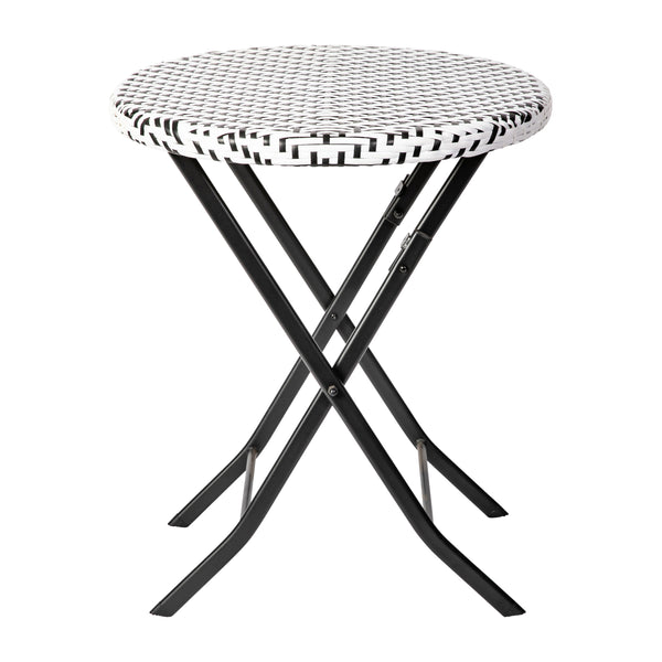 Black & White |#| 3PC Black and White Indoor/Outdoor PE Rattan Folding Bistro Set