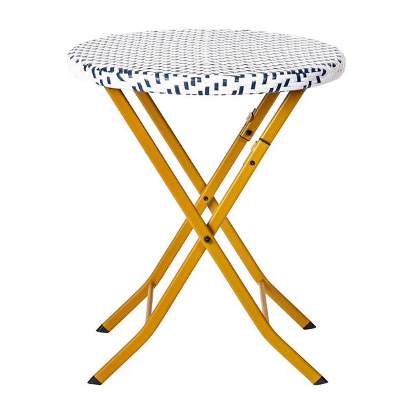 Navy & White |#| 3PC Navy and White Indoor/Outdoor PE Rattan Folding Bistro Set
