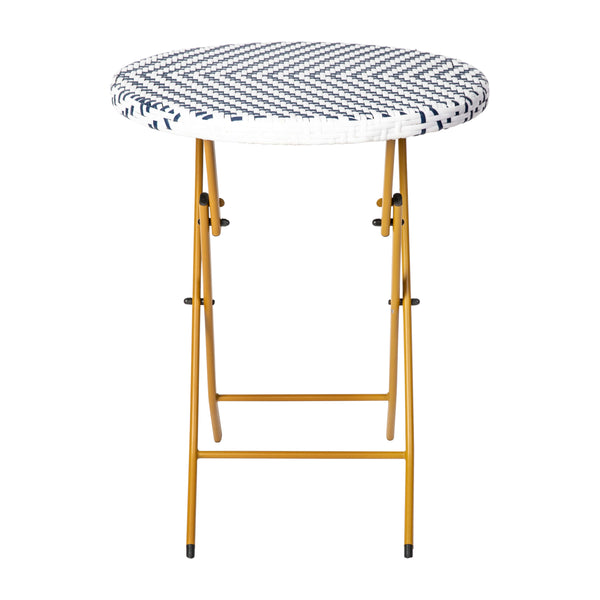 Navy & White |#| 3PC Navy and White Indoor/Outdoor PE Rattan Folding Bistro Set