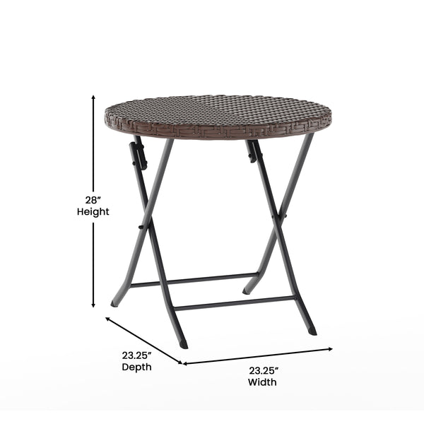 Brown |#| 3PC Brown and Black Indoor/Outdoor PE Rattan Folding Bistro Set