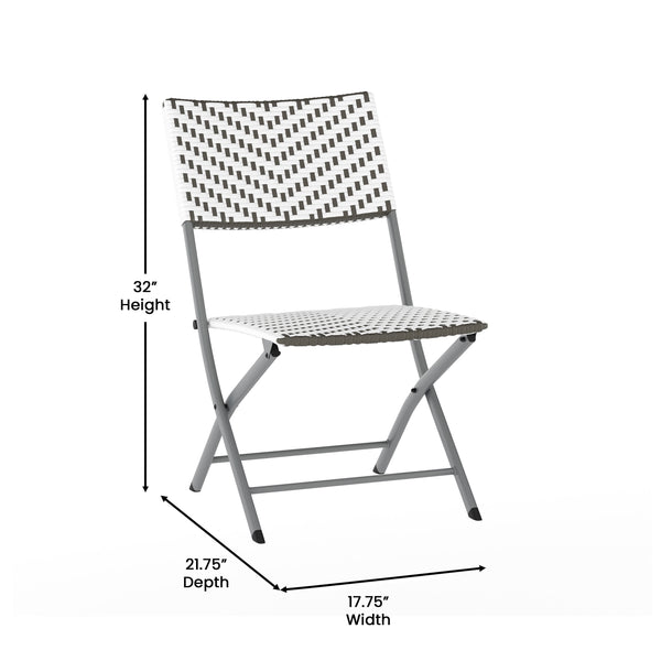 Gray & White |#| 3PC Gray/White and Charcoal Indoor/Outdoor PE Rattan Folding Bistro Set