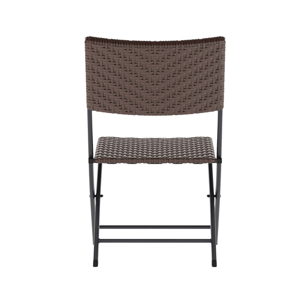 Brown |#| 3PC Brown and Black Indoor/Outdoor PE Rattan Folding Bistro Set