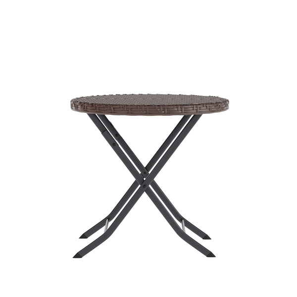 Brown |#| 3PC Brown and Black Indoor/Outdoor PE Rattan Folding Bistro Set