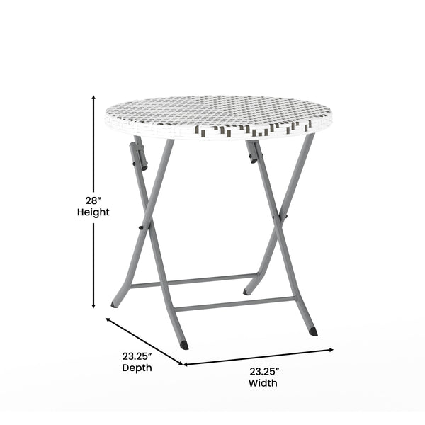 Gray & White |#| 3PC Gray/White and Charcoal Indoor/Outdoor PE Rattan Folding Bistro Set