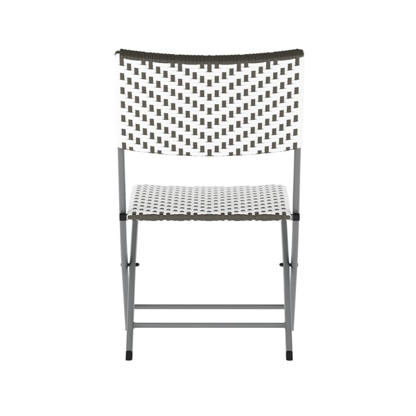 Gray & White |#| 3PC Gray/White and Charcoal Indoor/Outdoor PE Rattan Folding Bistro Set