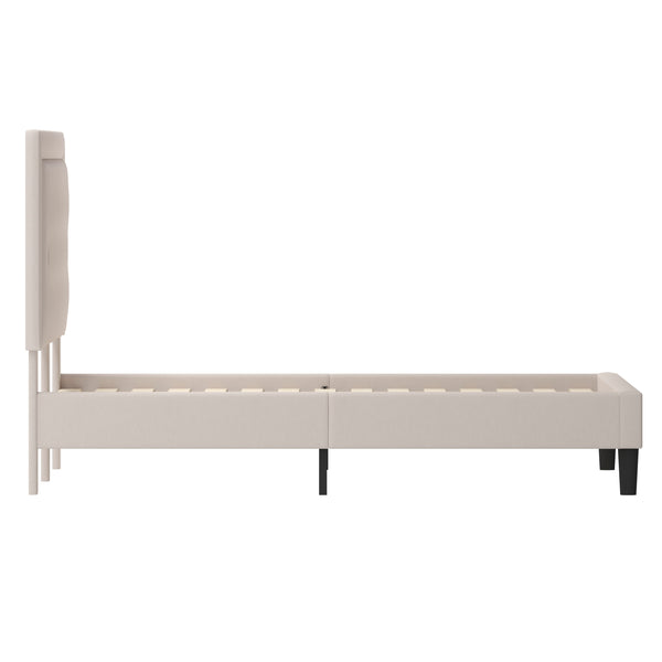 Beige,King |#| King Size Panel Tufted Upholstered Platform Bed in Beige Fabric