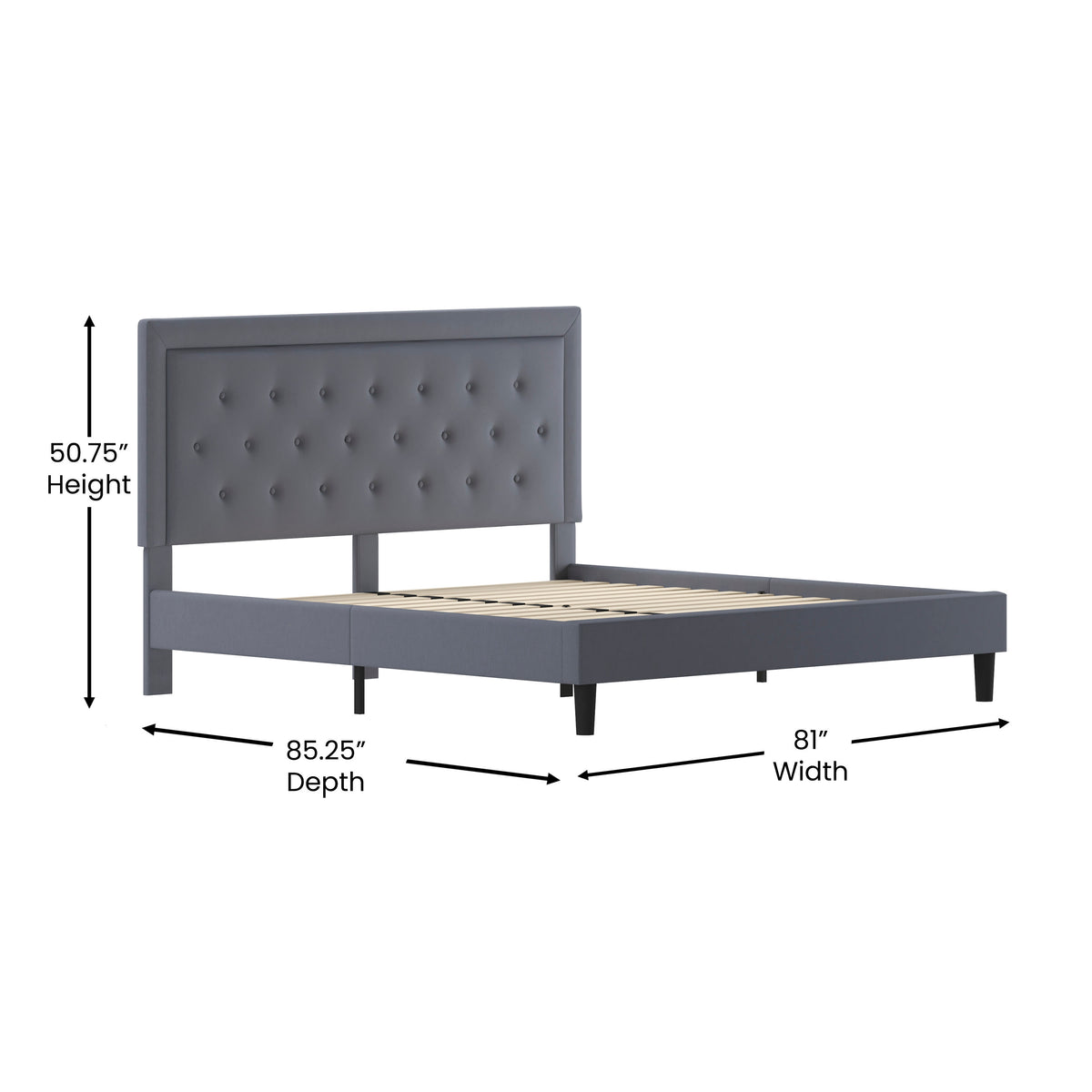 Light Gray,King |#| King Size Panel Tufted Upholstered Platform Bed in Light Gray Fabric