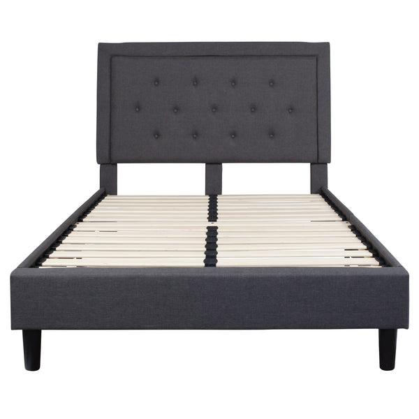 Dark Gray,Full |#| Full Size Panel Tufted Upholstered Platform Bed in Dark Gray Fabric