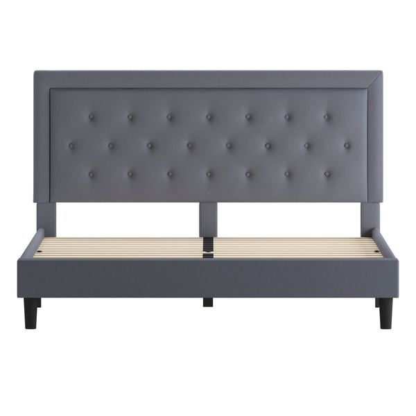 Light Gray,King |#| King Size Panel Tufted Upholstered Platform Bed in Light Gray Fabric