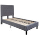 Light Gray,Twin |#| Twin Size Panel Tufted Upholstered Platform Bed in Light Gray Fabric