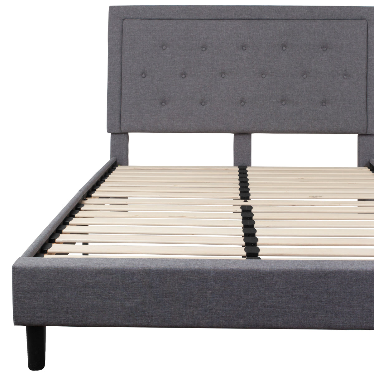 Light Gray,Queen |#| Queen Size Panel Tufted Upholstered Platform Bed in Light Gray Fabric