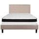 Beige,Queen |#| Queen Size Panel Tufted Beige Fabric Platform Bed with Memory Foam Mattress