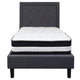 Dark Gray,Twin |#| Twin Size Panel Tufted Dk Gray Fabric Platform Bed with Pocket Spring Mattress