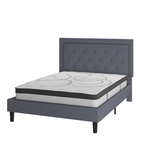 Light Gray,Queen |#| Queen Tufted Platform Bed in Light Gray Fabric with 10in. Pocket Spring Mattress