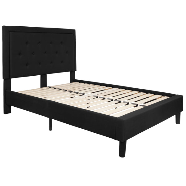 Black,Full |#| Full Tufted Platform Bed in Black Fabric with 10 Inch Pocket Spring Mattress