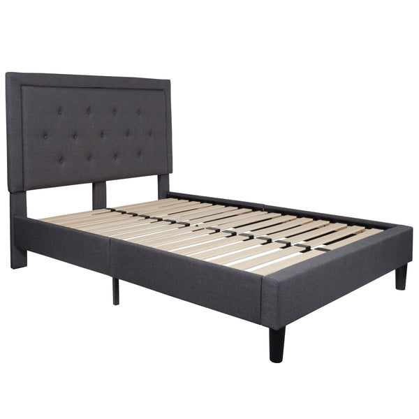 Dark Gray,Full |#| Full Tufted Platform Bed in Dark Gray Fabric with 10 Inch Pocket Spring Mattress