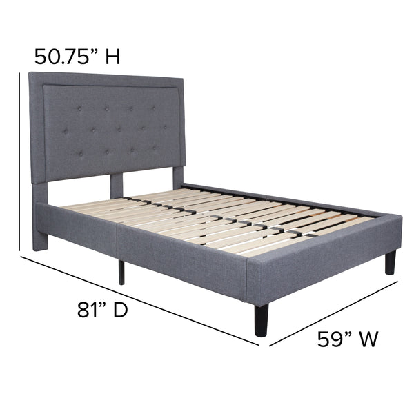 Light Gray,Full |#| Full Tufted Platform Bed in Light Gray Fabric with 10in. Pocket Spring Mattress