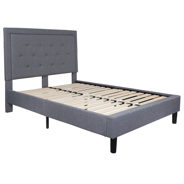 Light Gray,Full |#| Full Tufted Platform Bed in Light Gray Fabric with 10in. Pocket Spring Mattress