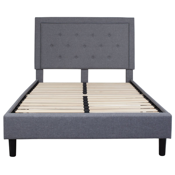 Light Gray,Full |#| Full Tufted Platform Bed in Light Gray Fabric with 10in. Pocket Spring Mattress