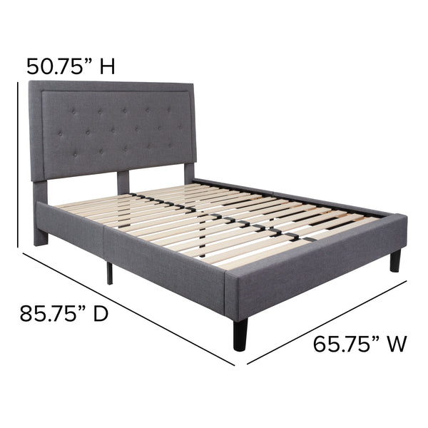 Light Gray,Queen |#| Queen Tufted Platform Bed in Light Gray Fabric with 10in. Pocket Spring Mattress