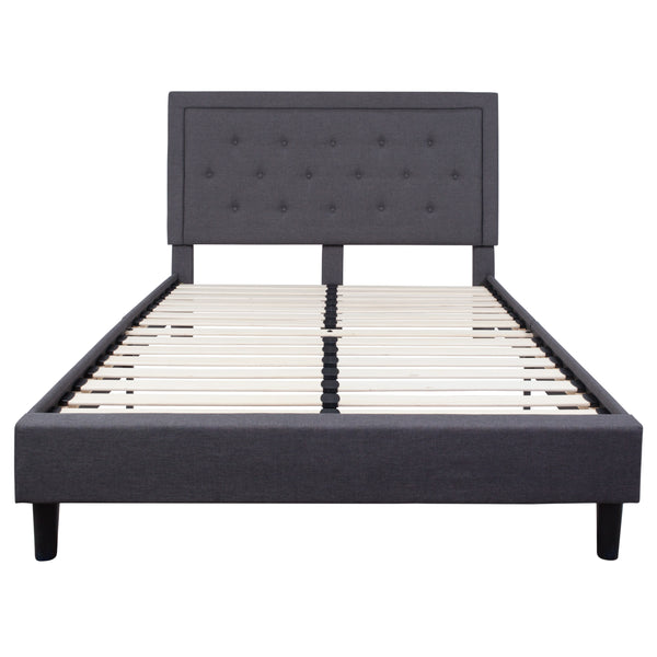 Dark Gray,Queen |#| Queen Tufted Platform Bed in Dark Gray Fabric with 10in. Pocket Spring Mattress